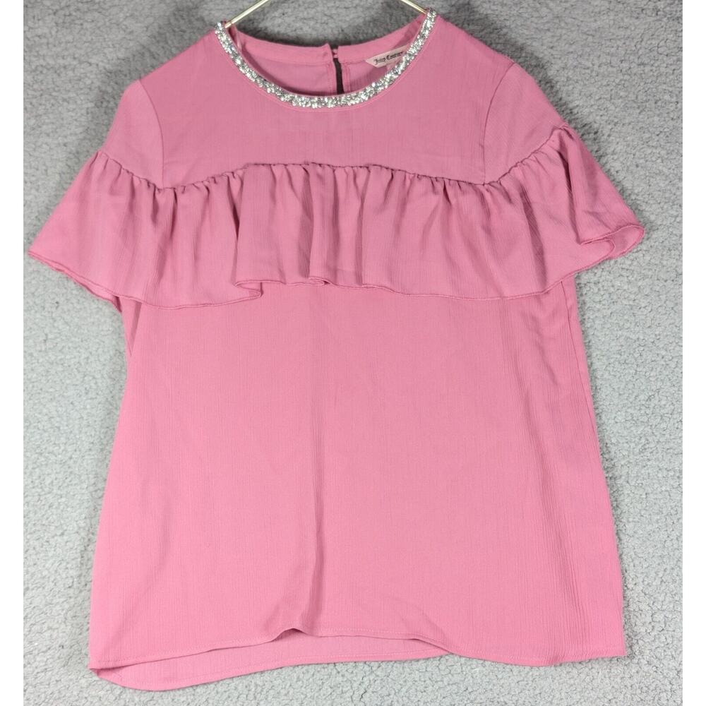 Juicy Couture Blouse Womens Size Small Pink Sleeveless Ruffle Top Blouse